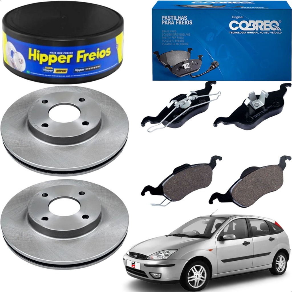 2 Disco Freio + 4 Pastilhas Ford Focus 1.6 8v 2000 Ate 2008