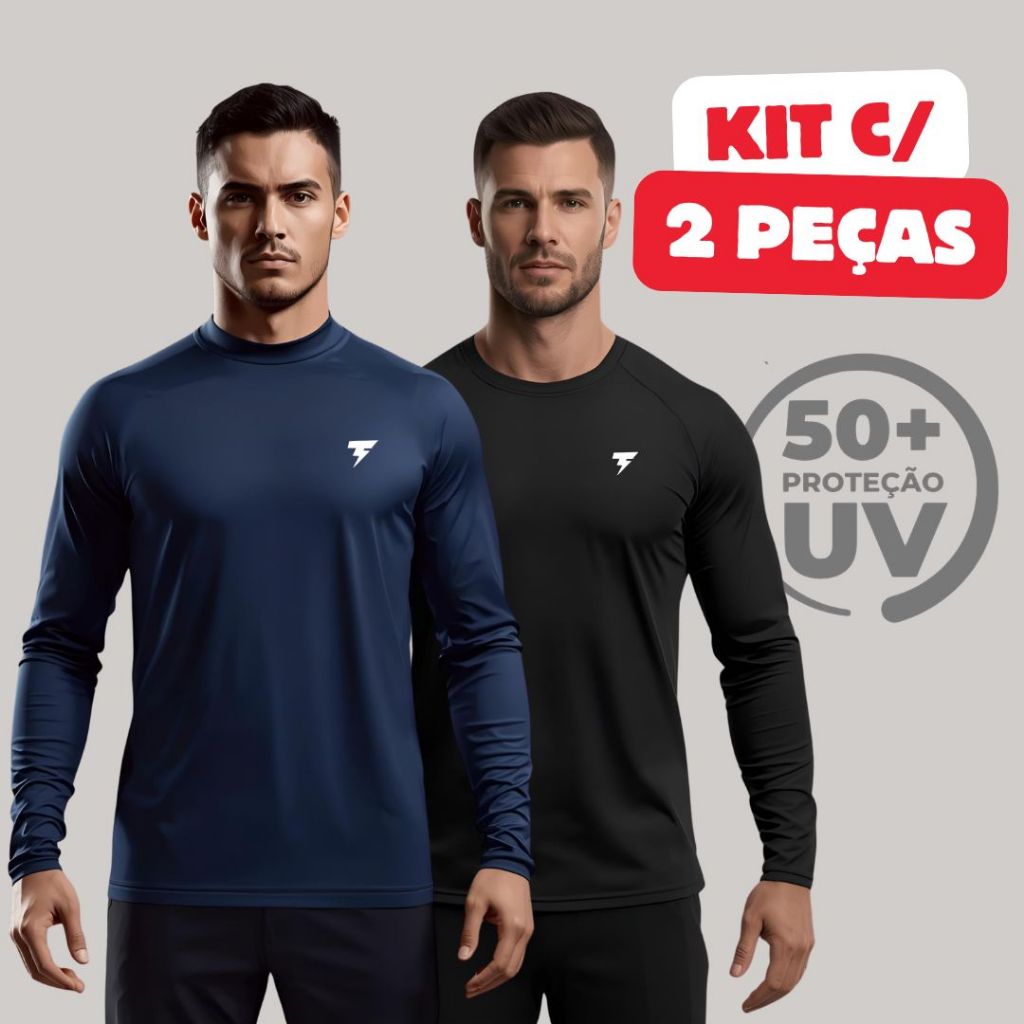 Promoção Kit com 2 Camisa Termica Manga Longa UV50+ Malha fria Academia Corrida Símbolo Refletivo em Oferta na Shopee