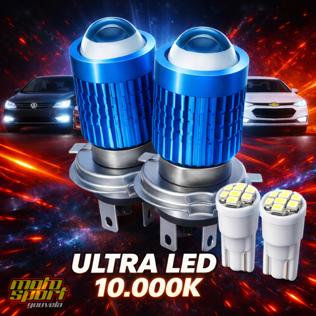 Par De Lâmpadas Farol Xenon Projetor Led H4 Stallion Super Branca Carro + 2 Leds Lanterna T-10 Equivalência 10.000 K em Oferta na Shopee