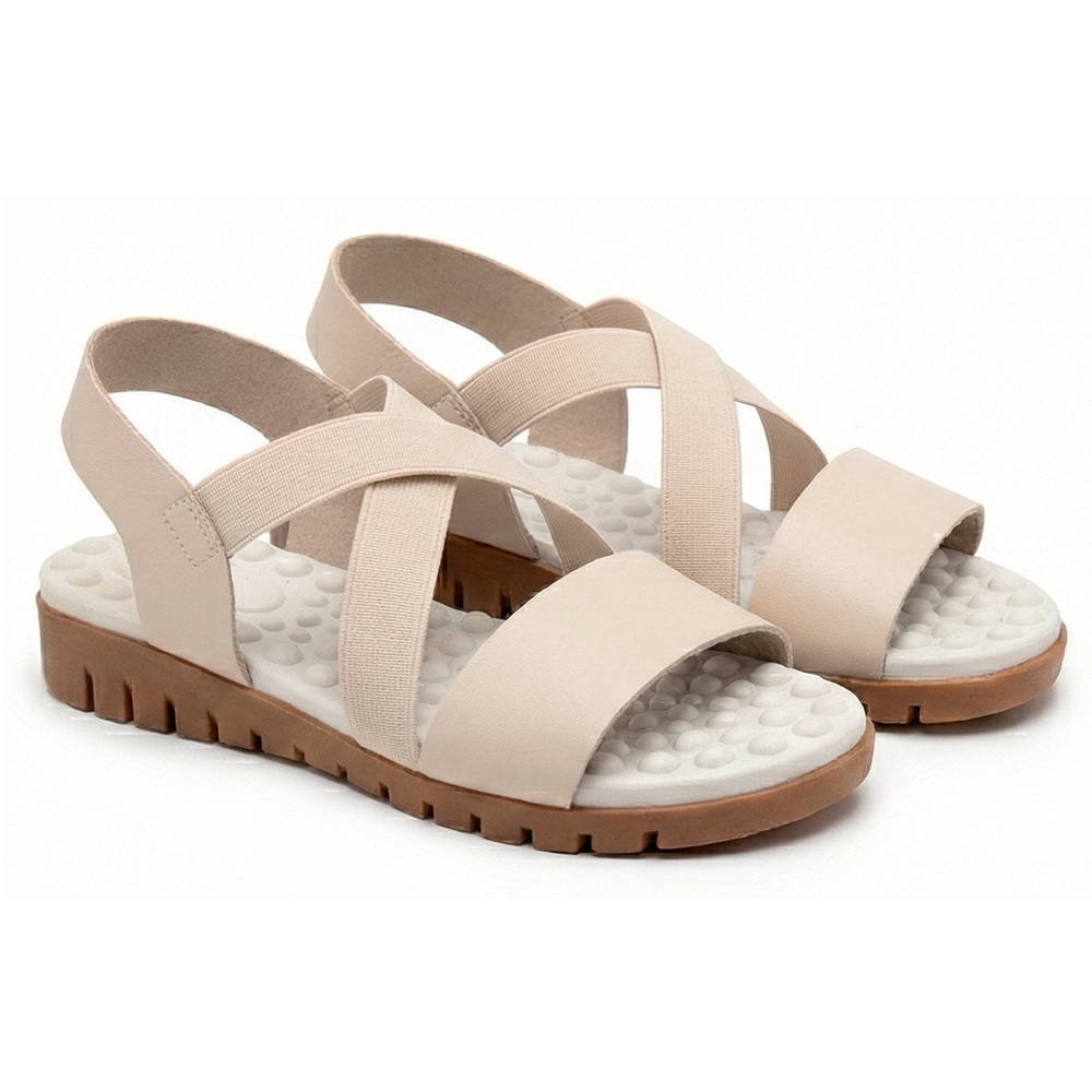 Sandália Feminina Ortopédica em Couro Casual Elastico Leve Macia Esporão Fascite Anatômica Confort