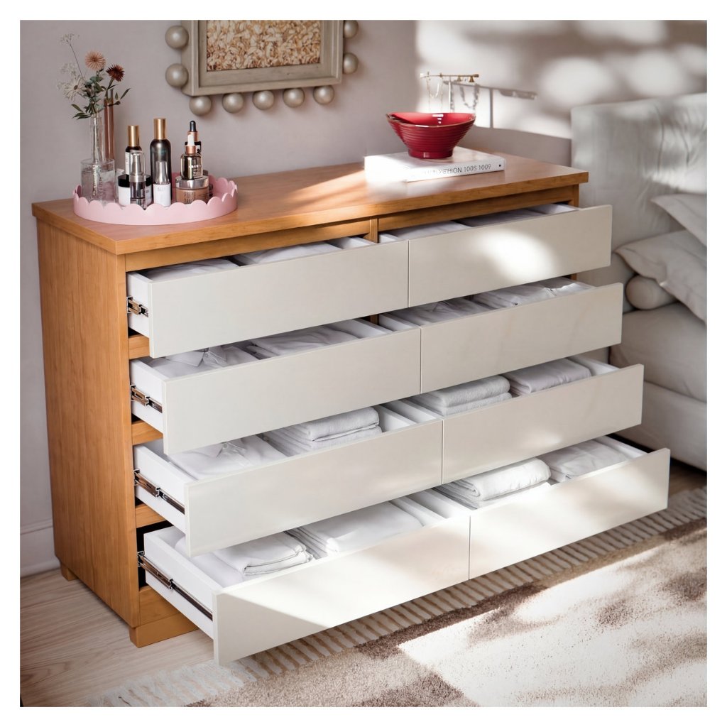 Cômoda Grécia 8 Gavetas com Corrediças Telescópicas Multiuso para Quarto MDP MDF Organizad...