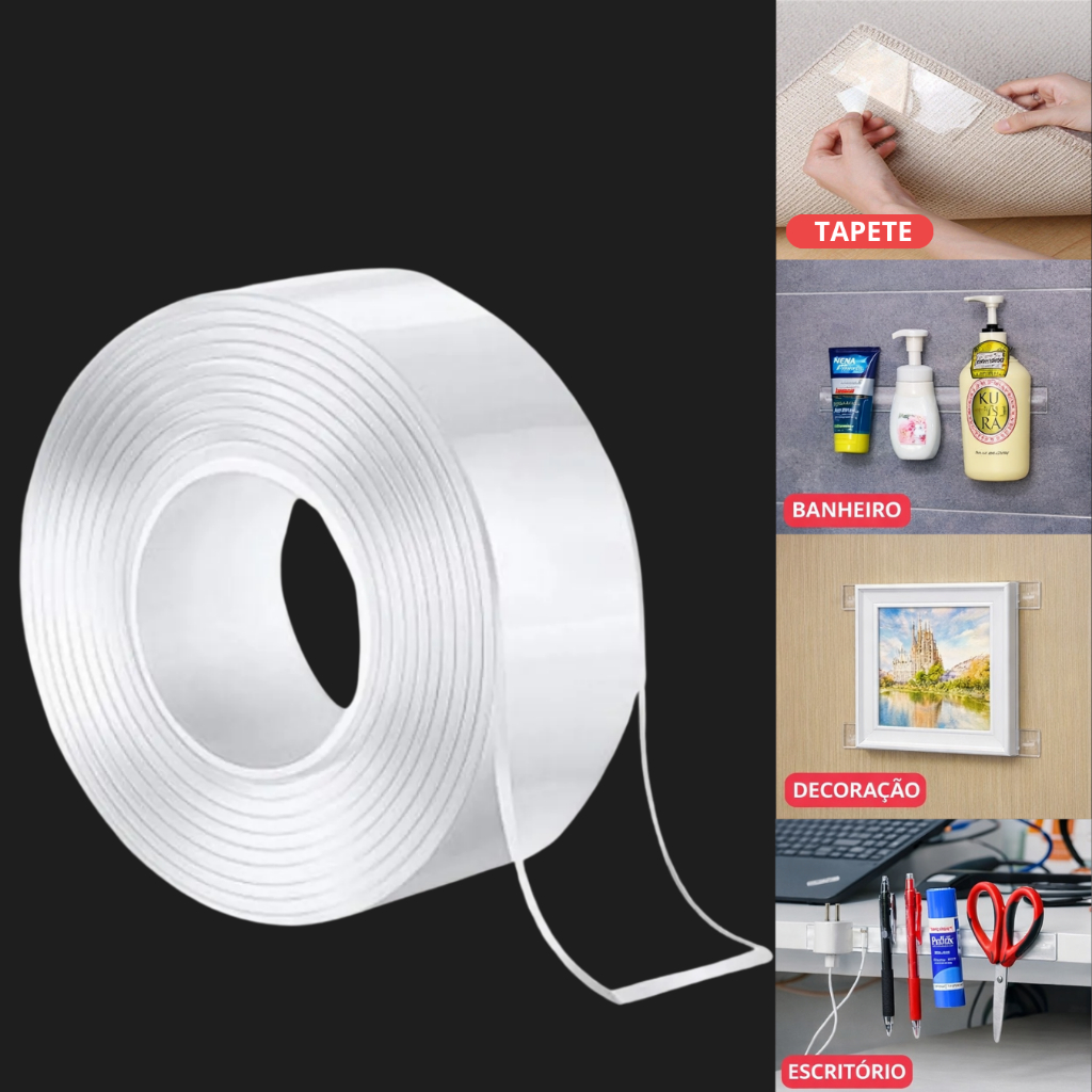 Kit 2/4 Fita Dupla Face Extra Forte Carpete Parede NanoGel Fixa Tapete em Oferta na Shopee