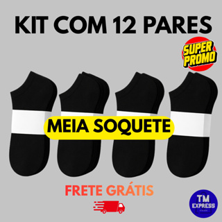 Meia Kit até 12 pares confortável preto masculino/feminino cano curto soquete preta meias feminina algodão em Oferta na Shopee