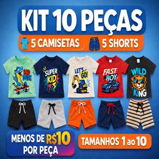 Kit 10 peças masculino verão infantil - Tamanhos 1 2 3 4 6 8 10 em Oferta na Shopee