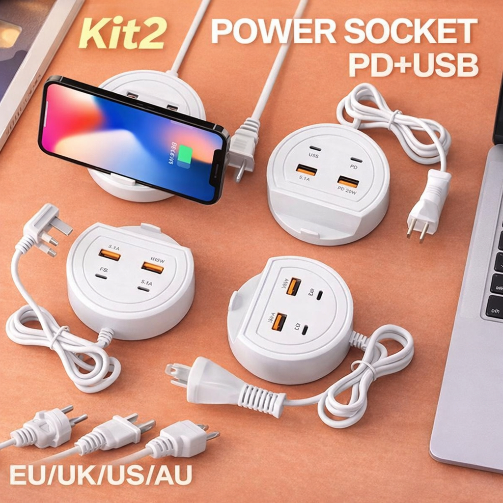 Kit2-Carregador 2 em 1 com Suporte para Celular – 2 Portas (USB + Tipo C), 5.1A Rápido, Universal