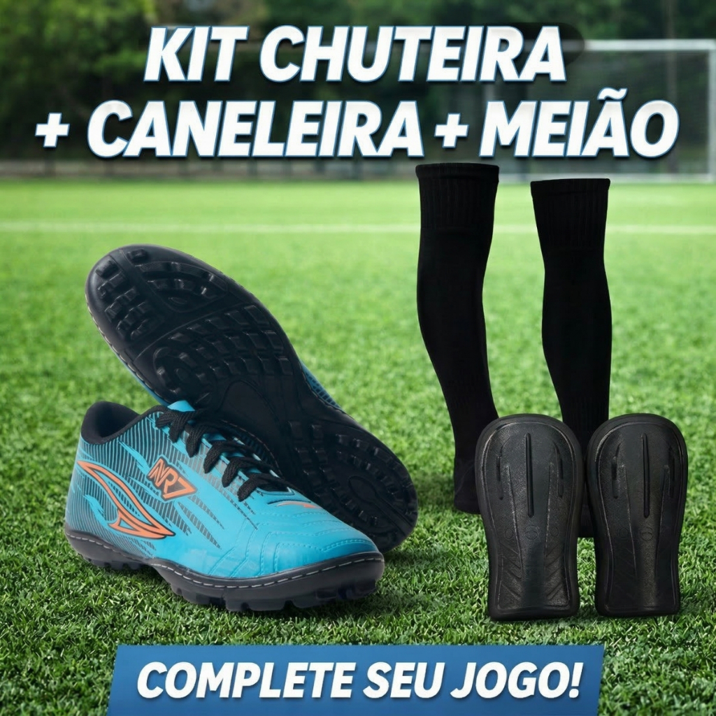 Kit Futebol Society Completo Chuteira Caneleira Meiao Para Treino e Jogo Com Conforto