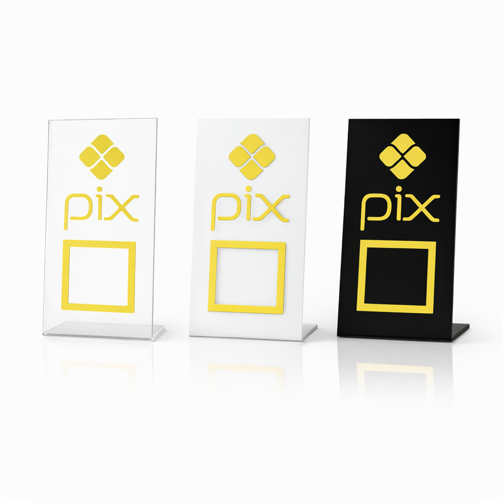 Placa Pix QR Code Display Em Acrílico Pagamento Mesa Balcão Loja