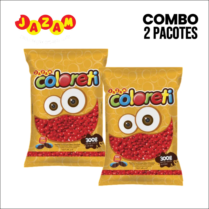 Kit 2x Coloreti Confeito de Chocolate Vermelho Pacote 2x300g  - Jazam