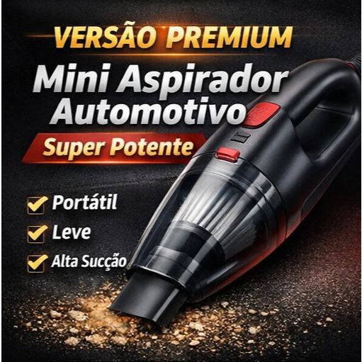 Mini Aspirador Automotivo Portátil Premium Forte Potência 12V Carro Limpeza Interna Poeira Pelos