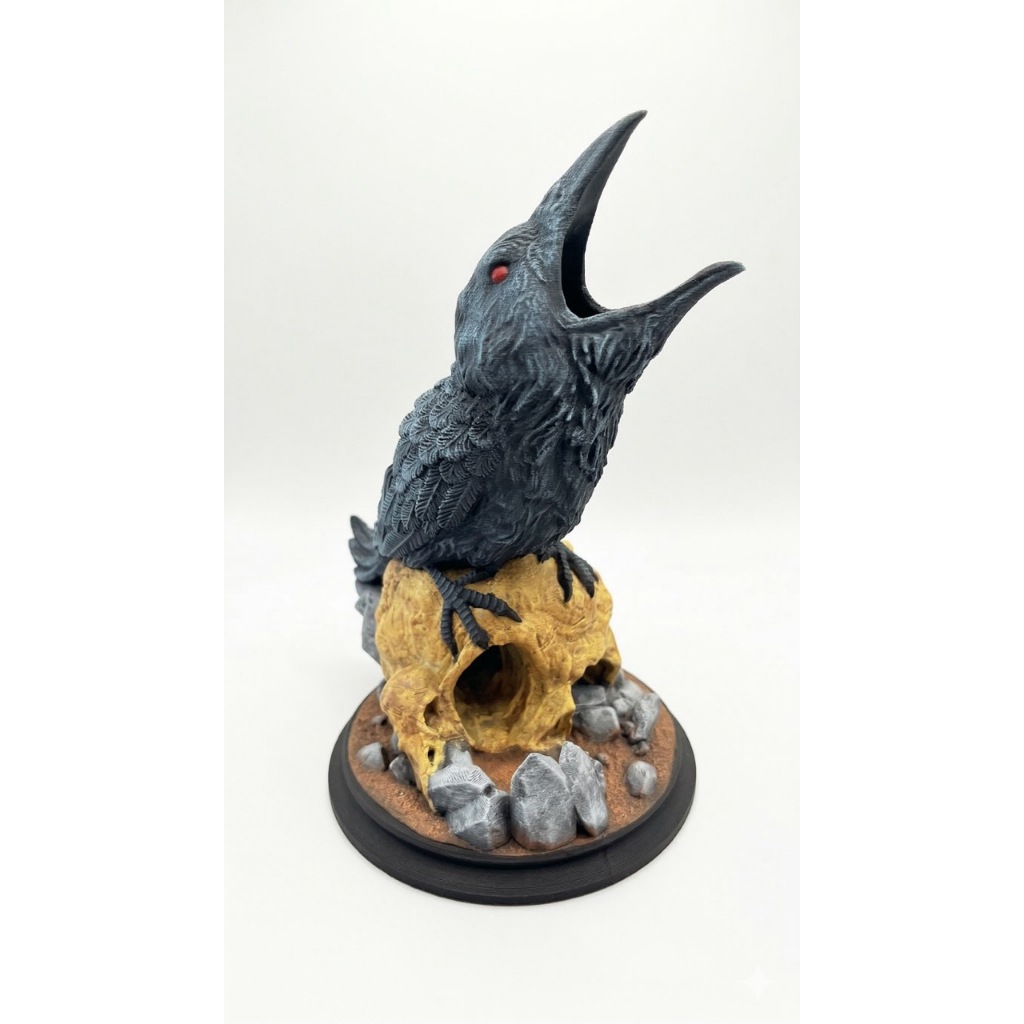 Torre de Dados RPG Corvo no Crânio - Dice Tower Decorativa Gótica