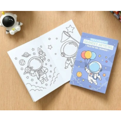 Livro de colorir tamanho A5 14,800x21 personalizado lembrancinha aniversario ASTRONAUTA fazemos todo os tema
