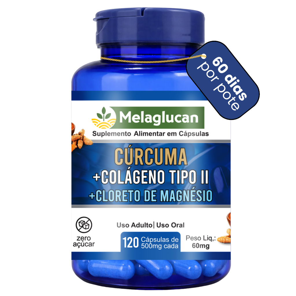 Cúrcuma + Colágeno Tipo 2 + Cloreto de Magnésio 120 Cápsulas Suplemento Alimentar