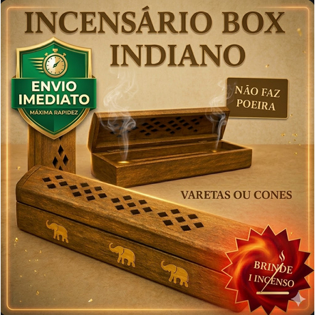 Porta Incenso Indiano  Box  Madeira Artesanal Decora varetas/cones c gavetinha p/ incenso + BRINDES em Oferta na Shopee