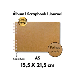Álbum Scrapbook A5 médio Capa dura Kraft 21,5 x 15,5cm recordações memória afetiva