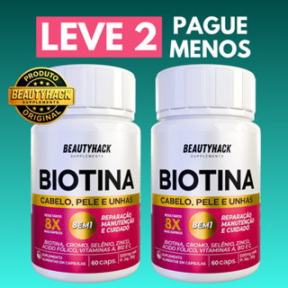 Kit 2x Biotina + Ativos 8 em 1 - Crescimento de Cabelo, Unhas e Pele - 120 cápsulas - Envio Imediato em Oferta na Shopee