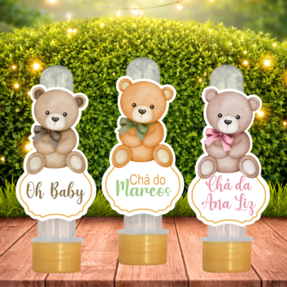 Apliques para Tubetes Chá Revelação - Ursinho Bege -Festa infantil - Lembrancinhas personalizadas