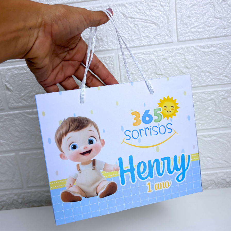 Sacolinha PEGUE E MONTE Personalizada / TEMA 365 SORRISOS / Festa / Lembrancinhas / Aniversário / Fazemos todos os temas