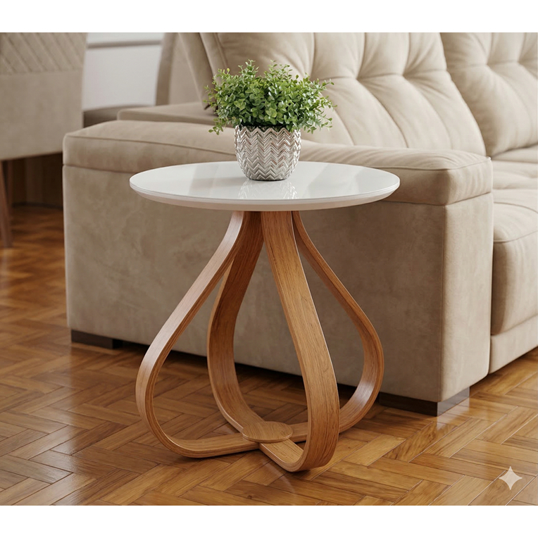Mesa de Canto. Mesa lateral moderna e versátil. Tampo de madeira com vidro. ( 1 mesa )