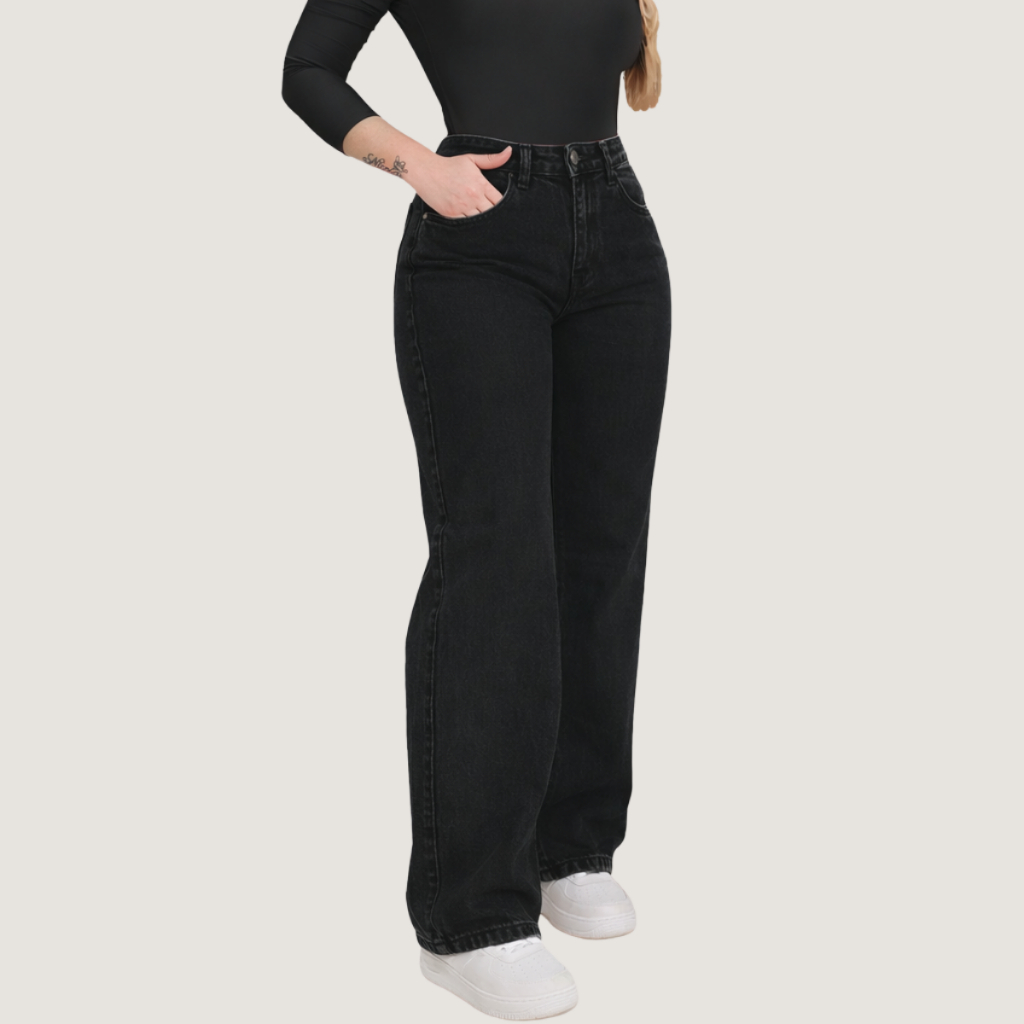 Calça Jeans Feminina Wide Leg Pantalona Cintura Alta Premium em Oferta na Shopee