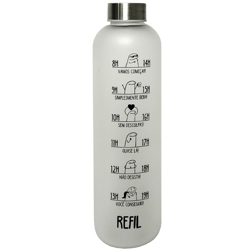 GARRAFA SQUEEZE DE PLASTICO EMBORRACHADO PRETA MOTIVACIONAL FLORK REFIL COM TAMPA 1000ML