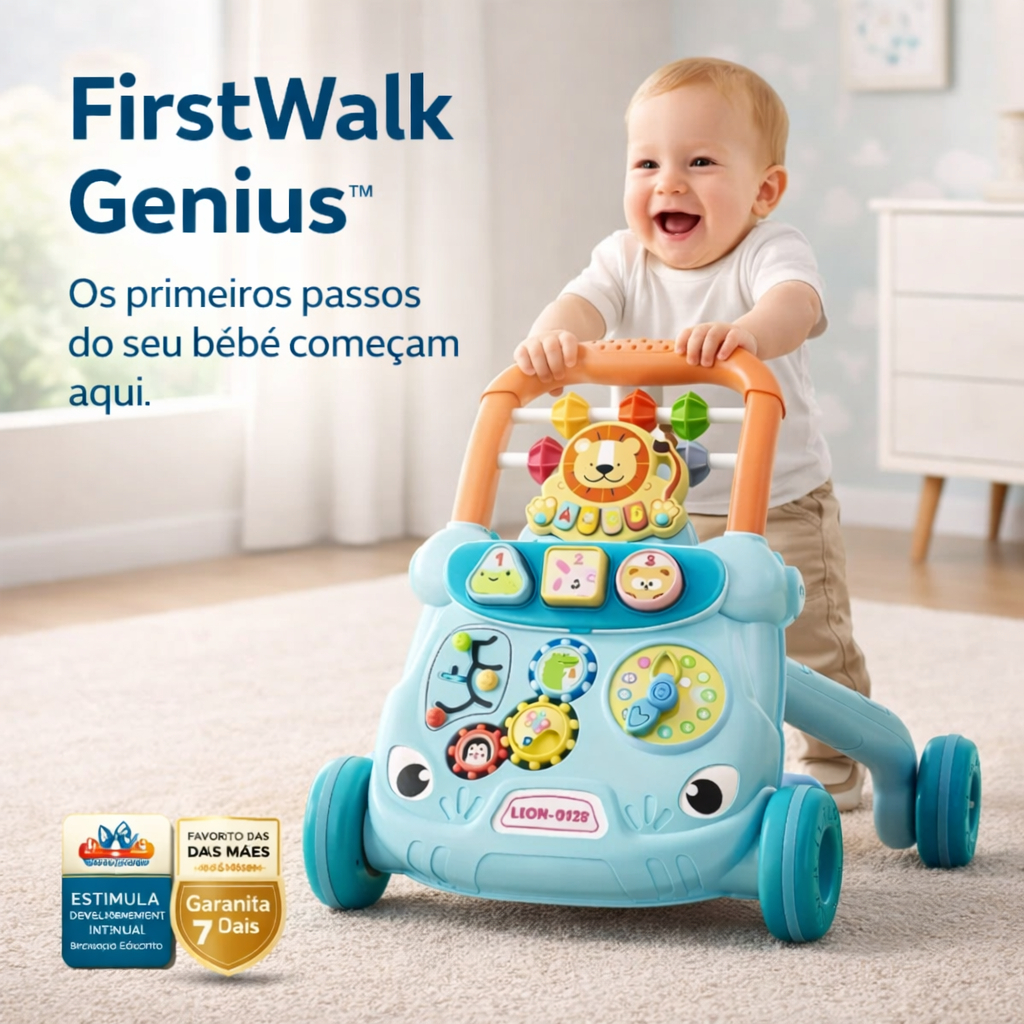 Andador Bebê Educativo Musical FirstWalk Genius™ | Brinquedo Interativo para Primeiros Passos com Atividades pedagógicas