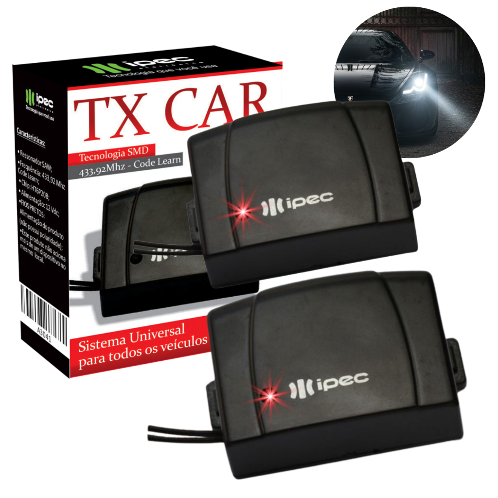 Controle De Portão Eletrônico Tx Car Mini Ipec 433,92 mhz Farol Carro Moto Caminhão Kit 2 Unidade