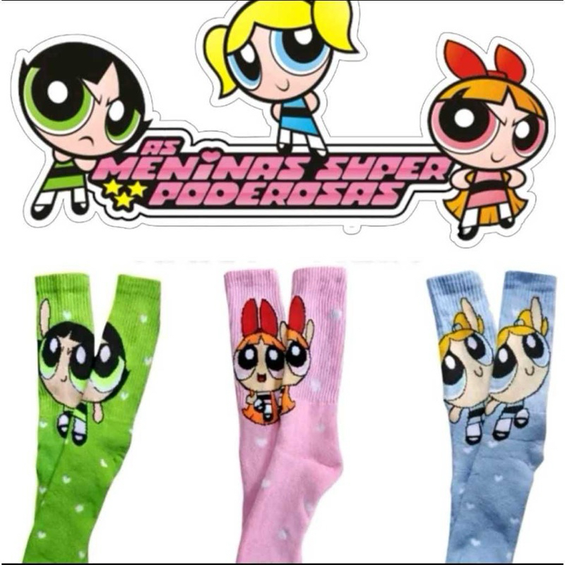 Meia Meninas super poderosas | Docinho | Lindinha | Florzinha TAM 33 A 43 Infantil TAM 24 ao 33 em Oferta na Shopee