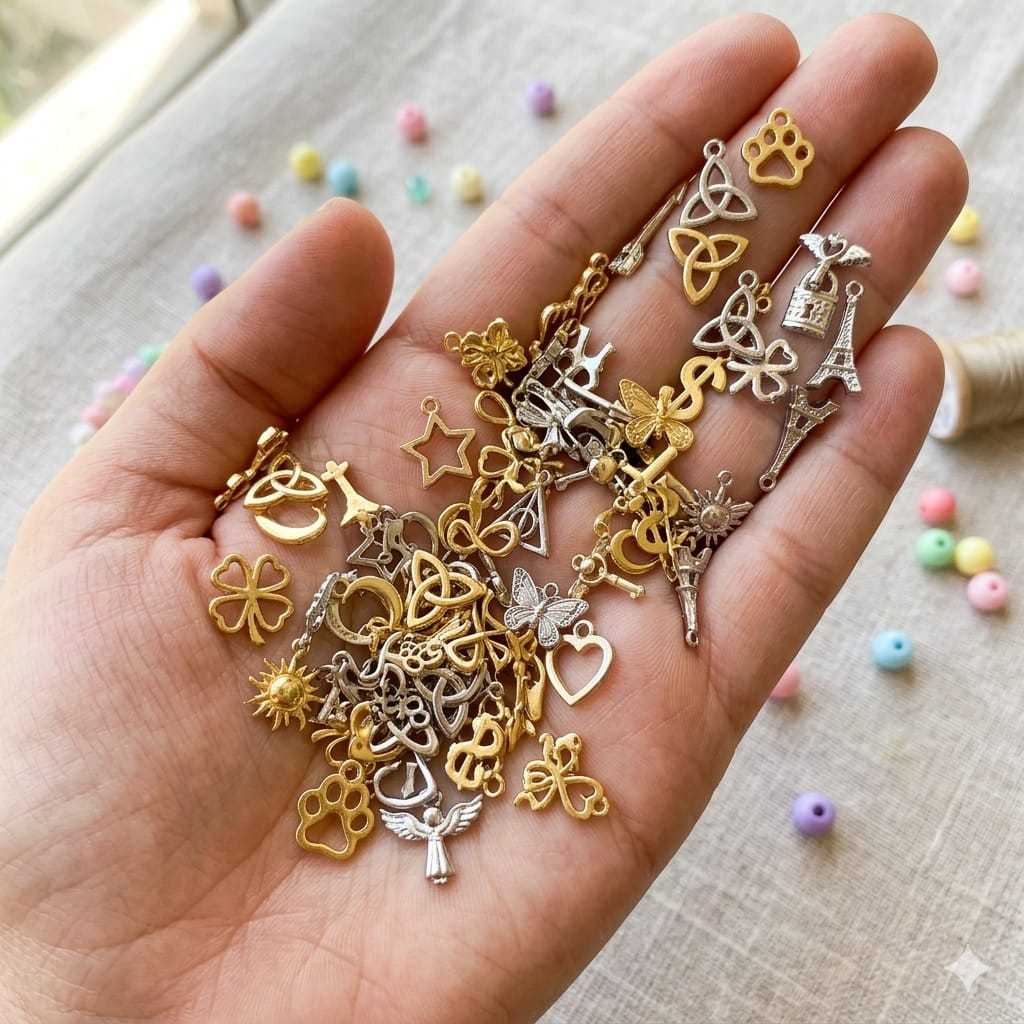 Kit 50 Pingentes Para Trança Nagô Bijuteria Charms Metal DIY Artesanato Pulseira Colare Lembrancinha