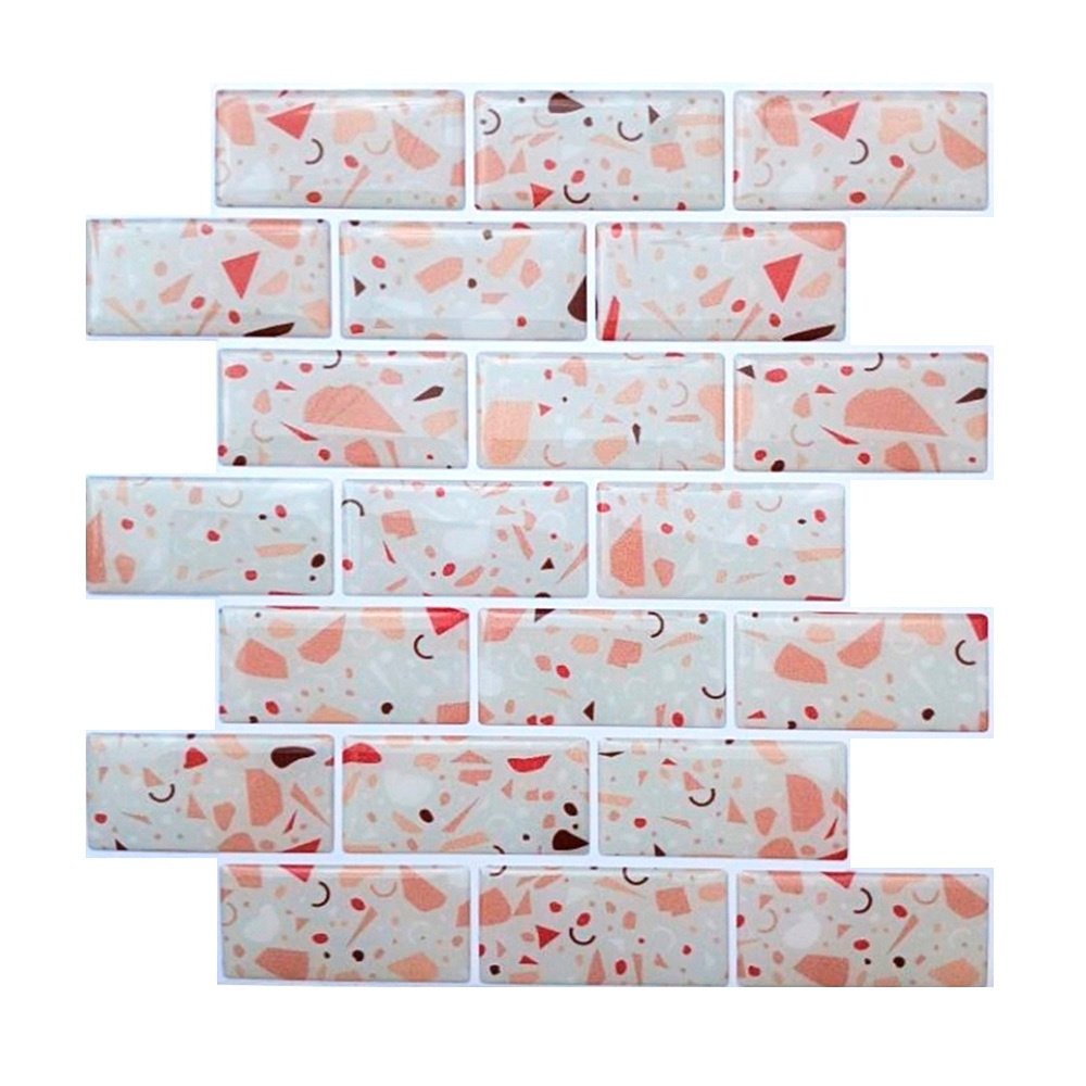 Pastilha Adesiva Resinada Granilite Rose Tijolinho Kit 8 Placas Com Rejunte Branco