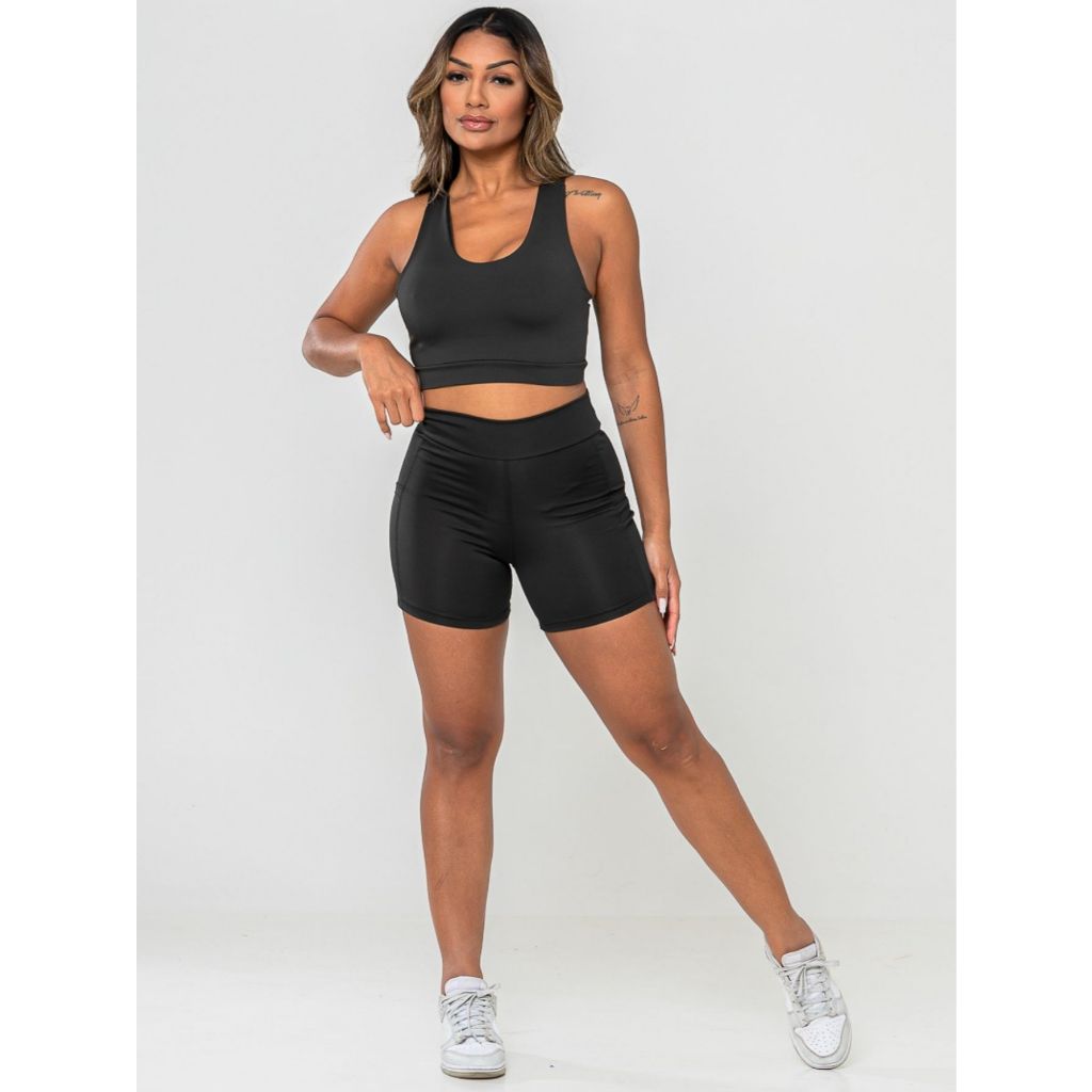 Conjunto Virginia Fitness Feminino Top + Short com Bolso Cintura Alta Academia Crossfit Beach Tennis Levanta Bumbum