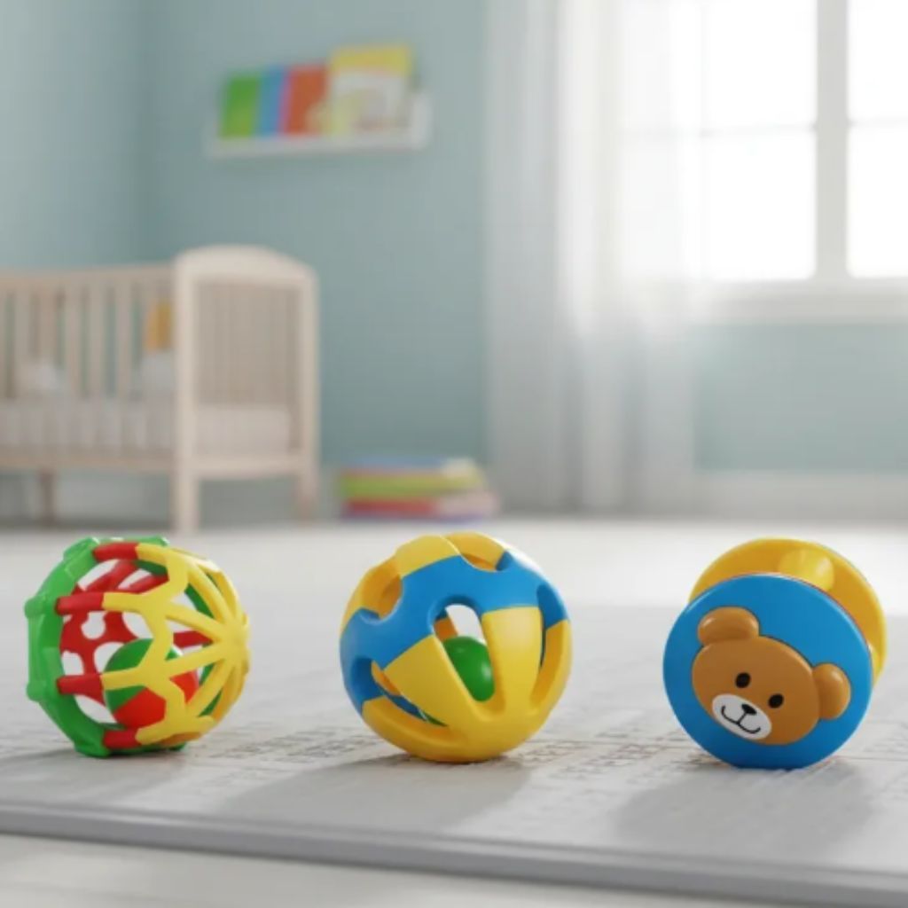 Torre KIT 3 Chocalho Com Bolinha Colorida Bebe Criança Infantil Educativa Pedagógica