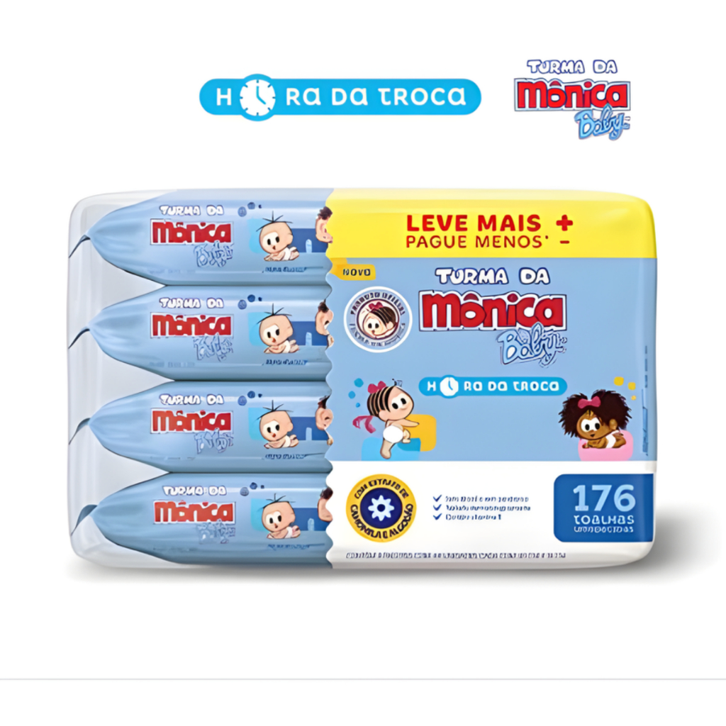 Toalha Umedecida Turma da Mônica Baby Kit 4 Pacotes em Oferta na Shopee