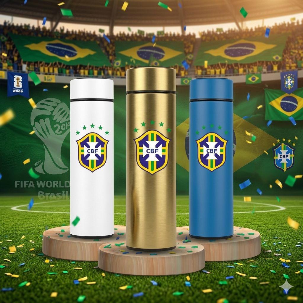 Garrafa Térmica 500ml Brasil Inox - Torcedor Seleção Brasileira Quente e Frio