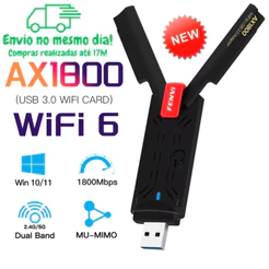 Adaptador de Rede USB Wifi Wireless 2.4GHz 5GHz 5G AC600 AC1300 AX900 AX1800 Wifi 6 Dual Band 2 Antenas Gamer Bluetooth