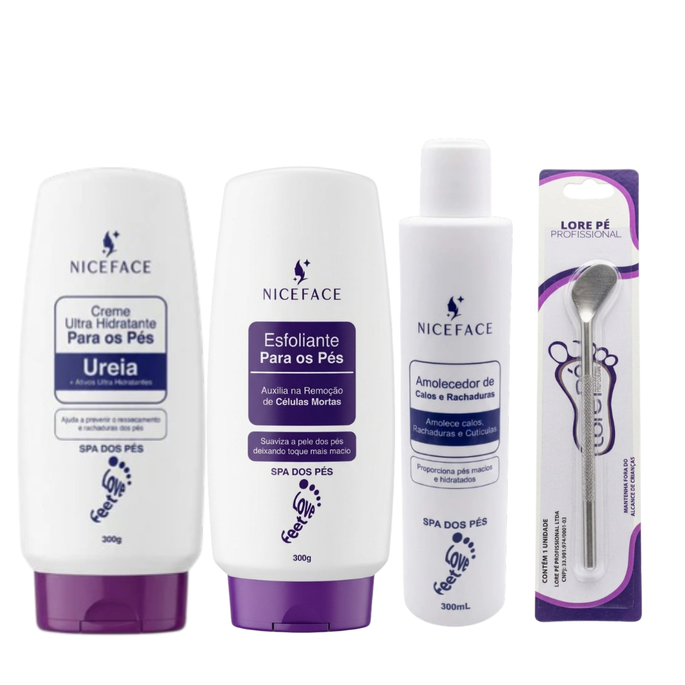Kit Spa dos Pés Profissional: Amolecedor de Calos + Esfoliante + Ureia + Espátula