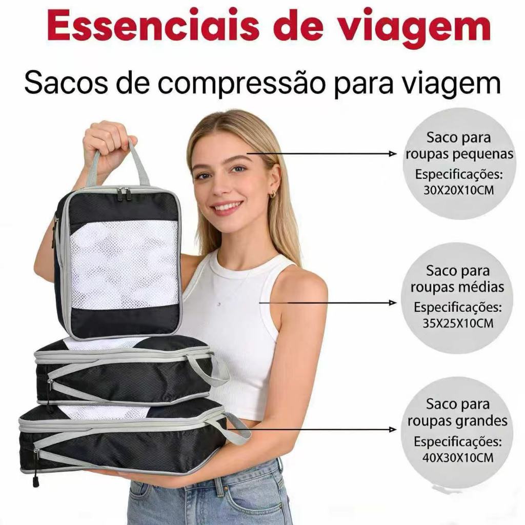 Bolsas De Compressão Para Organizadores De Embalagens 3peças Essenciais para casa e viagens