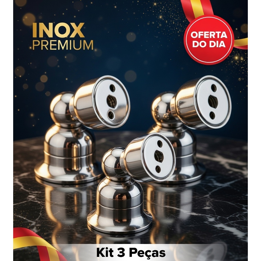 Trava Porta Magnético Inox Escovado Imã Forte Prendedor Fixador de Parede ou Chão Batente Silencioso