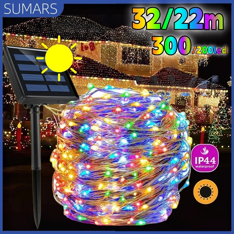 22/32m Luzes de Corda Solares à Prova d'água Cobre 8 Modos para Decoração de Jardim Casamento Natal