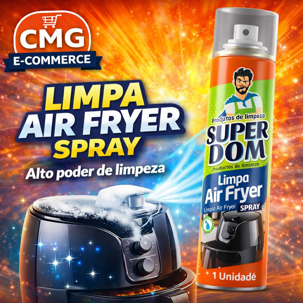 Limpa Air Fryer Spray 250ml Super Dom Remove Gordura Pesada Limpeza Rápida Desengordurante Facil Uso