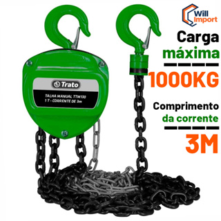 Talha Manual 1 Tonelada 1000 Kg Com Corrente 3 Metros em Oferta na Shopee