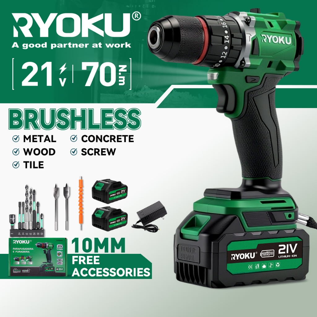 Furadeira Parafusadeira Brushless 2 Baterias Com Maleta 21v 10mm 70N.m
