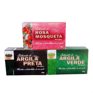 KIT Sabonete 1 Rosa mosqueta 1 Argila Preta e 1 Argila Verde Bionature em Oferta na Shopee