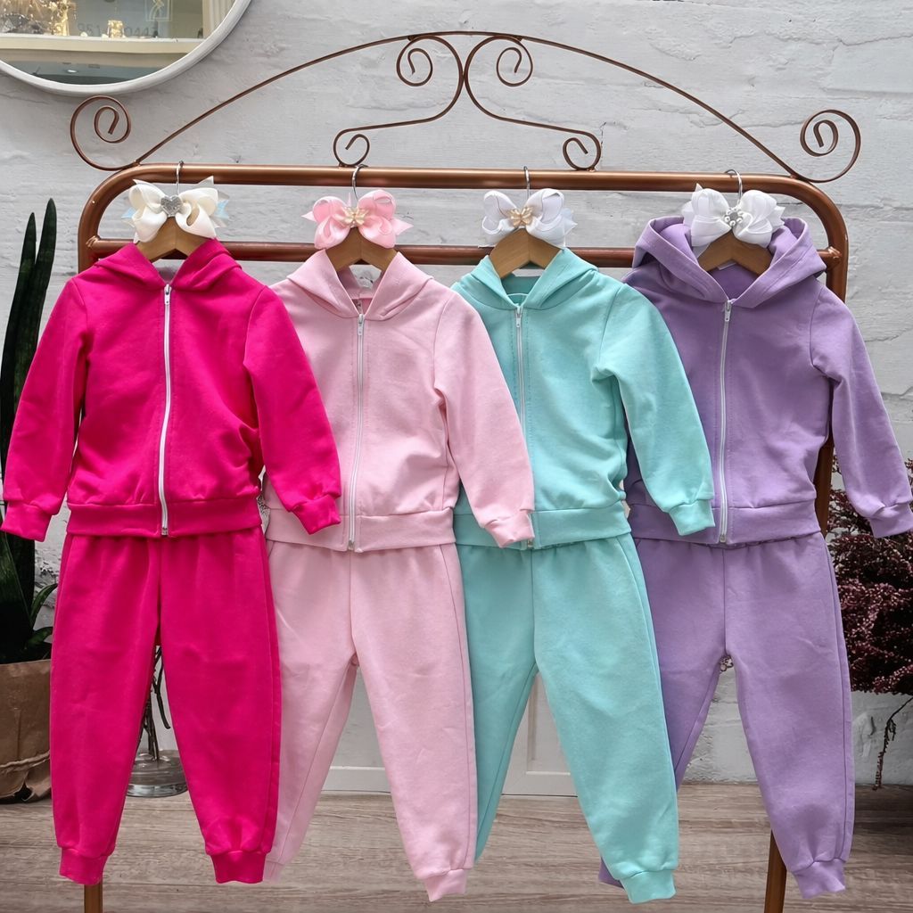 CONJUNTO MOLETOM INFANTIL NA MODA COM CAPUZ  MENINA INVERNO QUENTINHO– TAM 2 AO 10 ANOS
