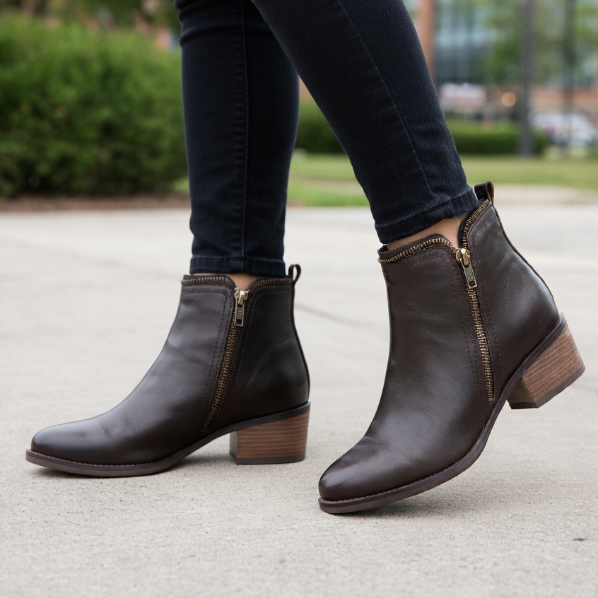 Bota Feminina Coturno Cano Curto com Zíper Estilosa Botinha Casual Salto Baixo