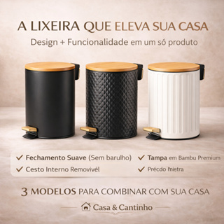 Lixeira Com Tampa e Pedal de Bambu para Casa Banheiro Cozinha Grande Amortecedor Decorativa Multiuso em Oferta na Shopee