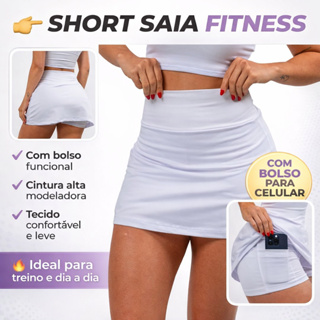 Short Saia Academia Com 2 Bolso Oculto pra Celular/bolinha Sport Tapa Bumbum Fitness c/ ProteçãoUV em Oferta na Shopee