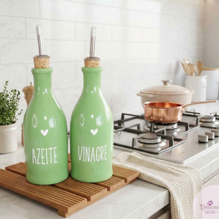 Porta azeite, vinagre e óleo - Galheteiro - ESCRITA / UNIDADE - Já vem com a tampa - 300ml - Verde