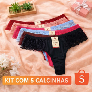 Kit 5 Calcinha Fio Dental Com Renda Alice Confortável Dia a Dia em Oferta na Shopee