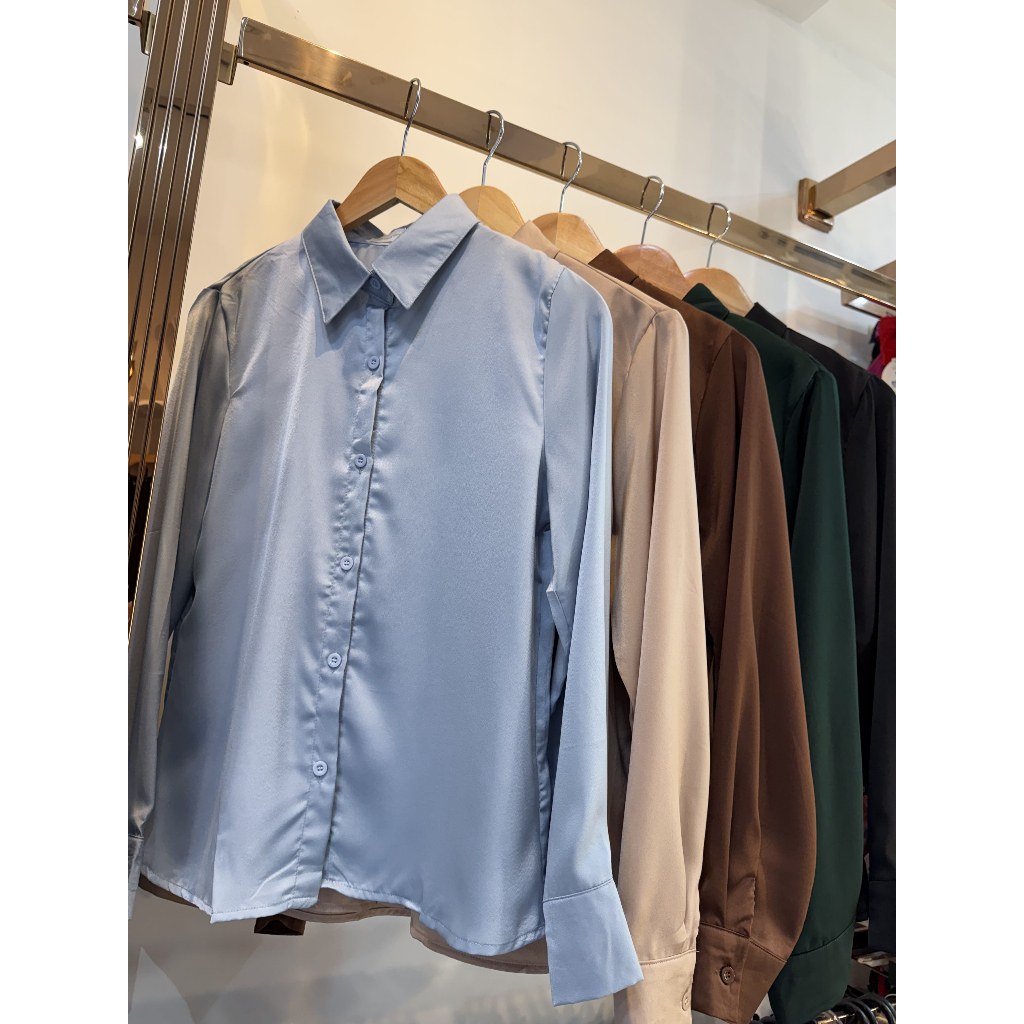Camisa Social Elegante Em Cetim Com Toque de seda