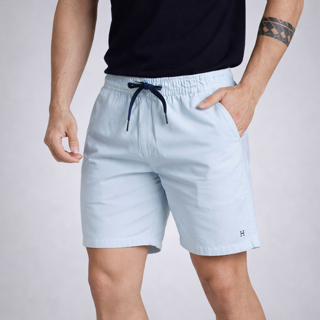Bermuda Sarja Masculino Brim Short Premium Com Elástico Na Cintura Tendência 100% Algodão